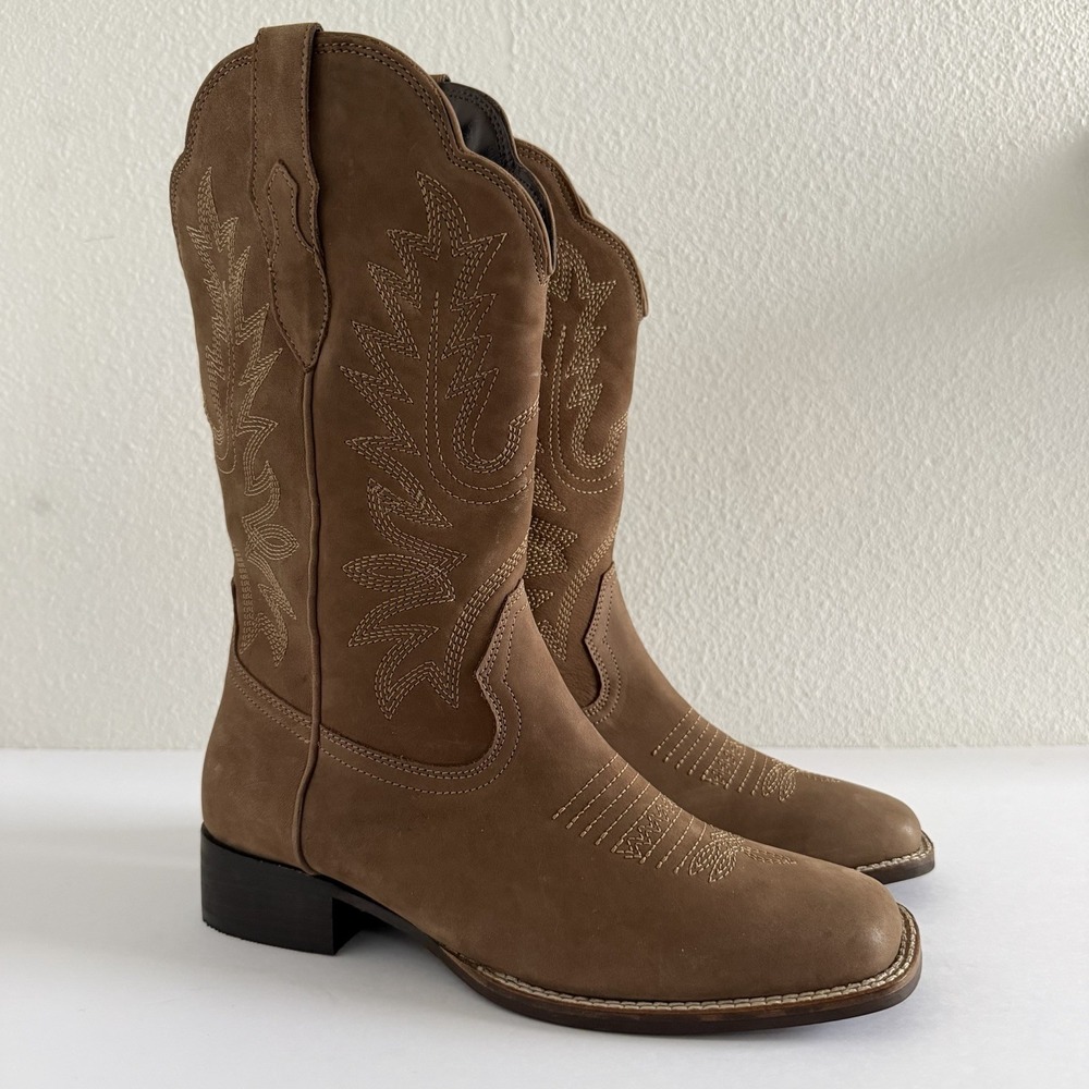 MYRA Bag Leather Ranch Cowboy Boots Brown Timber Stitched Western Womens Size 9